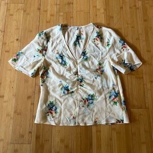 Madewell Silk Floral V-Neck Blouse in Cream